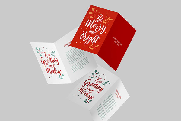 Front and Perspective View of 3 Greeting Card Mockups FREE PSD