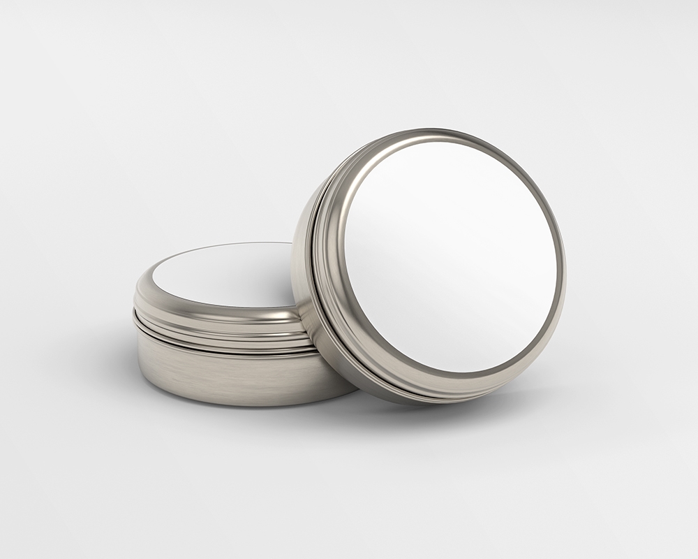 Front View of 2 Rounded Wax Tin Jars Mockup FREE PSD