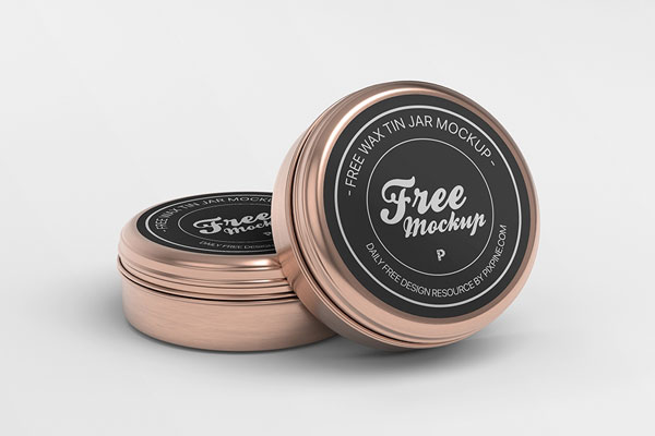 Front View of 2 Rounded Wax Tin Jars Mockup FREE PSD