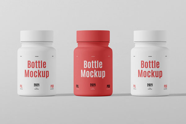 Front View of 3 Mini Plastic Bottles Mockup FREE PSD