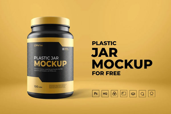 Front View of a Plastic Supplement Jar Mockup FREE PSD