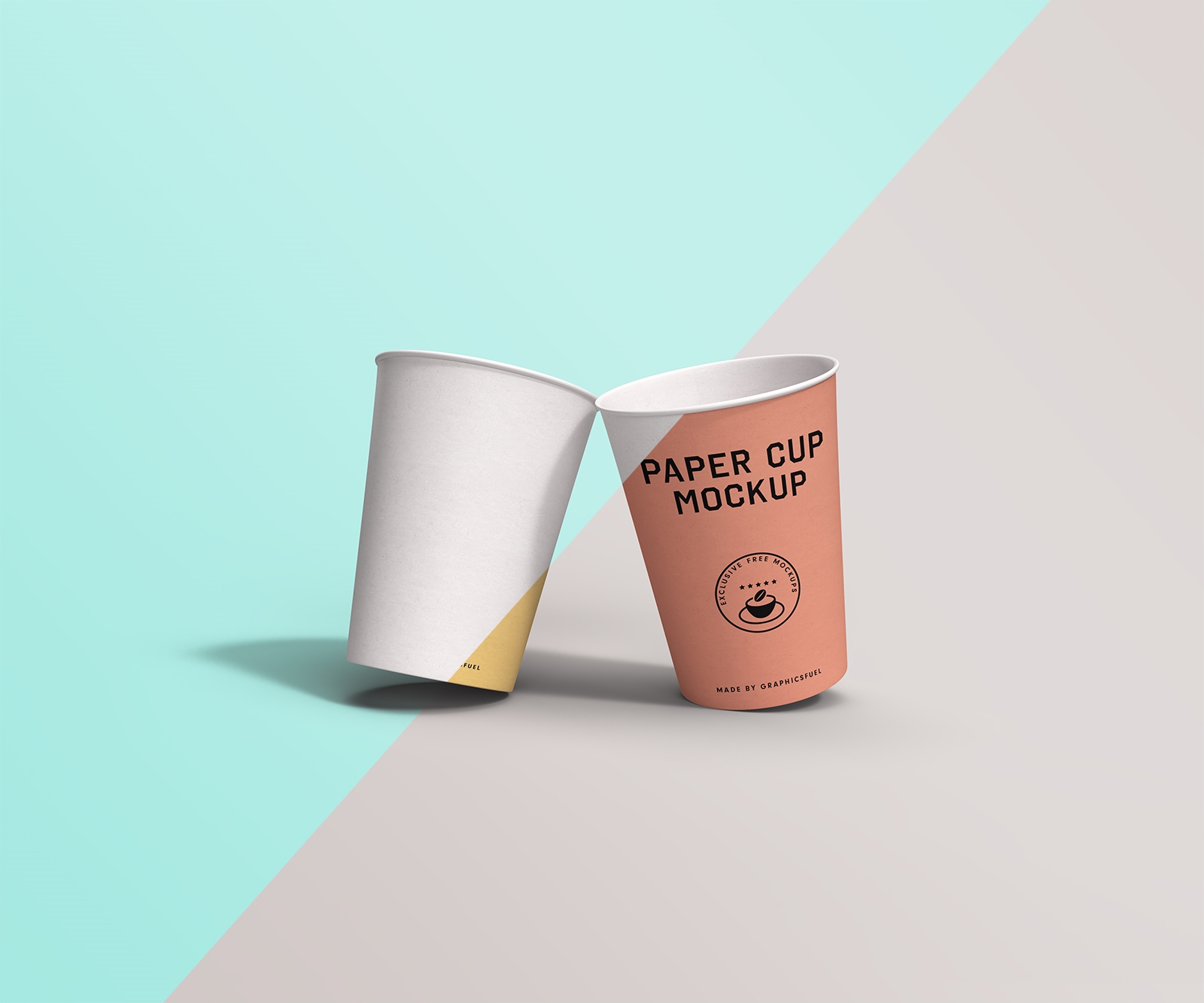 Front View of Two Floating Paper Cups Mockup FREE PSD