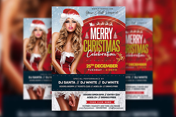 Ornamental Snowy Christmas Party Flyer Template FREE PSD