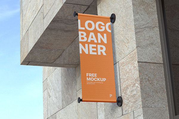 Outdoor Wall Mounted Vertical Logo Banner Mockup FREE PSD