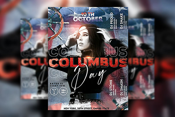 Radiant Flag Columbus Day Party Flyer Template FREE PSD