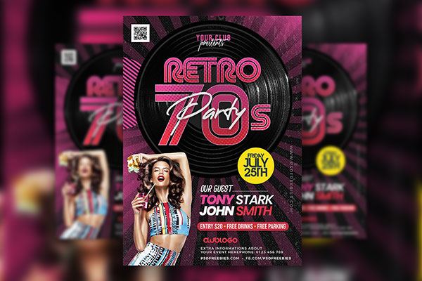 80's Electro Retro Party PSD Flyer Template - PSDFlyer