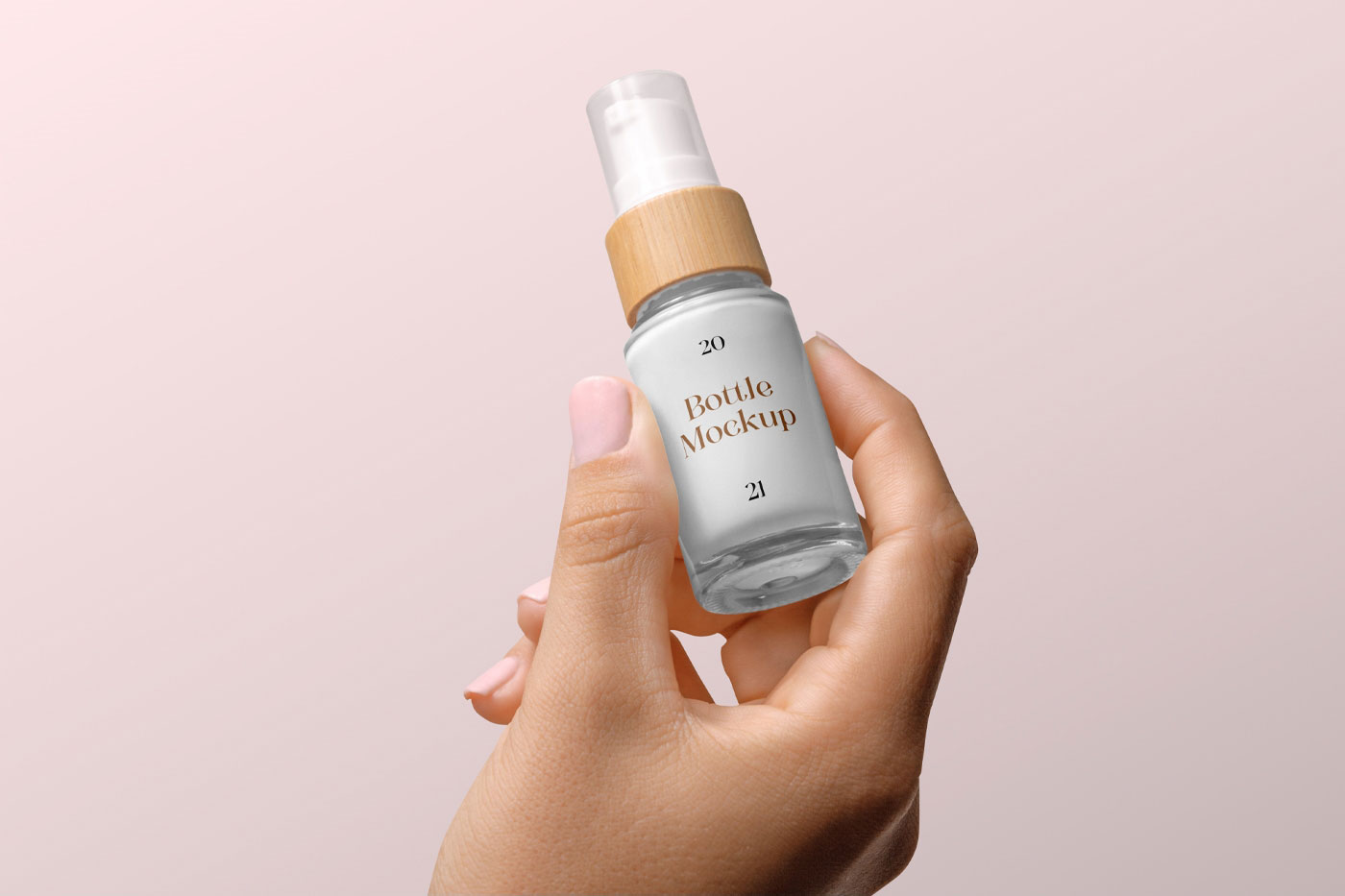 Woman Hand Holding Minimal Cosmetic Bottle Mockup FREE PSD