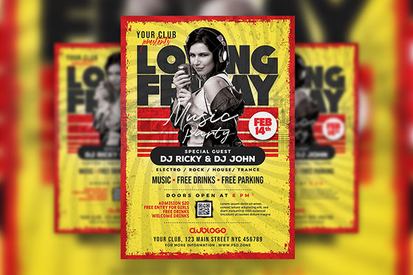 Bright Grunge Nightclub Event Flyer Template FREE PSD