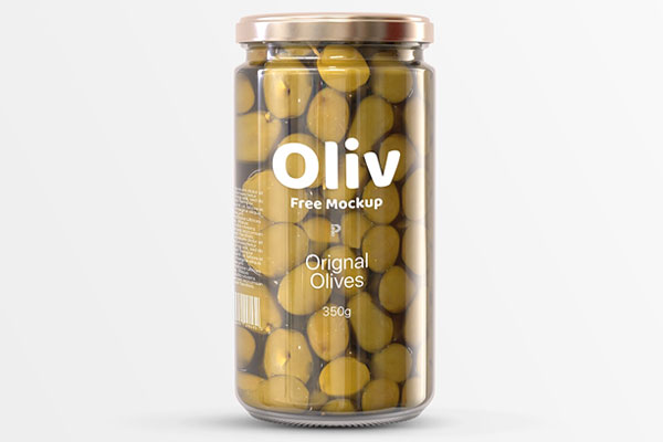 Front View of an Olive Glass Jar Mockup FREE PSD
