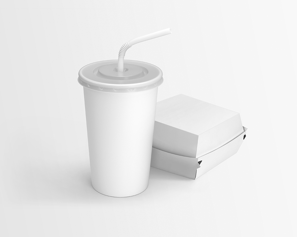 Perspective View of a Soda Cup and a Burger Box Mockup FREE PSD