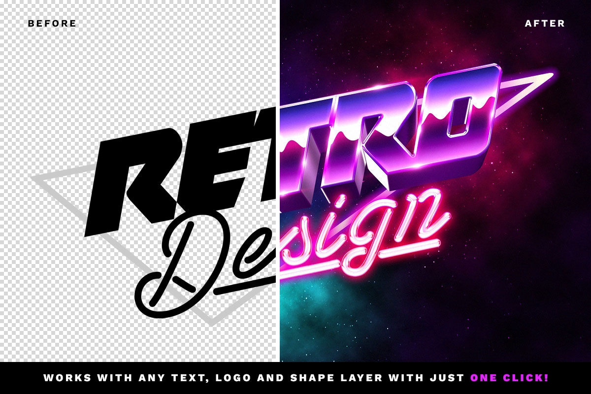 Shiny Neon 3D 80s Text Effect FREE PSD