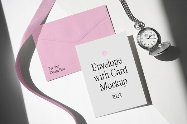 Angled Top View of an Envelope Mockup with Card and Watch FREE PSD
