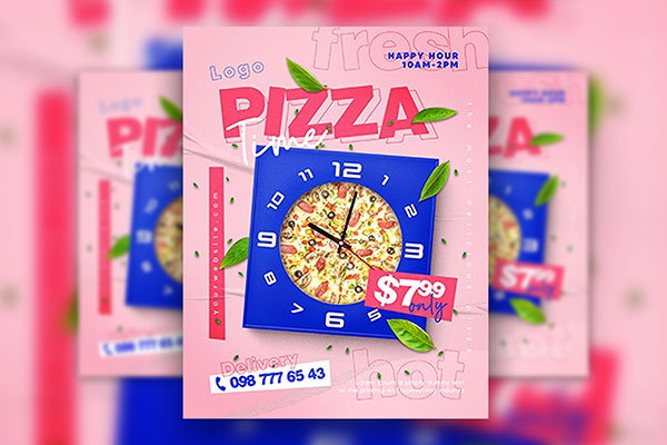 Creative Leafy Pizza Time Flyer Template FREE PSD