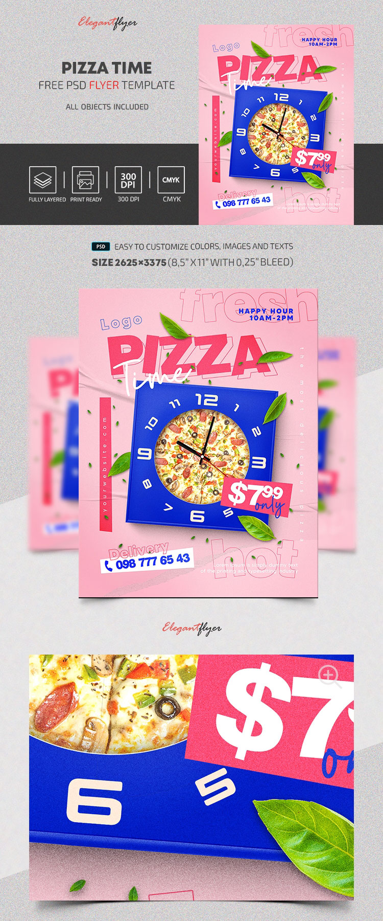 Creative Leafy Pizza Time Flyer Template FREE PSD