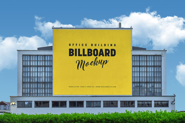 Front View of Majestic Office Building Billboard Mockup FREE PSD
