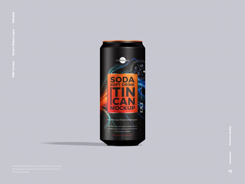 Front View of Soda Soft Drink Tin Can Mockup FREE PSD