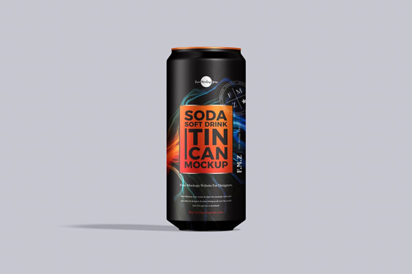 Front View of Soda Soft Drink Tin Can Mockup FREE PSD