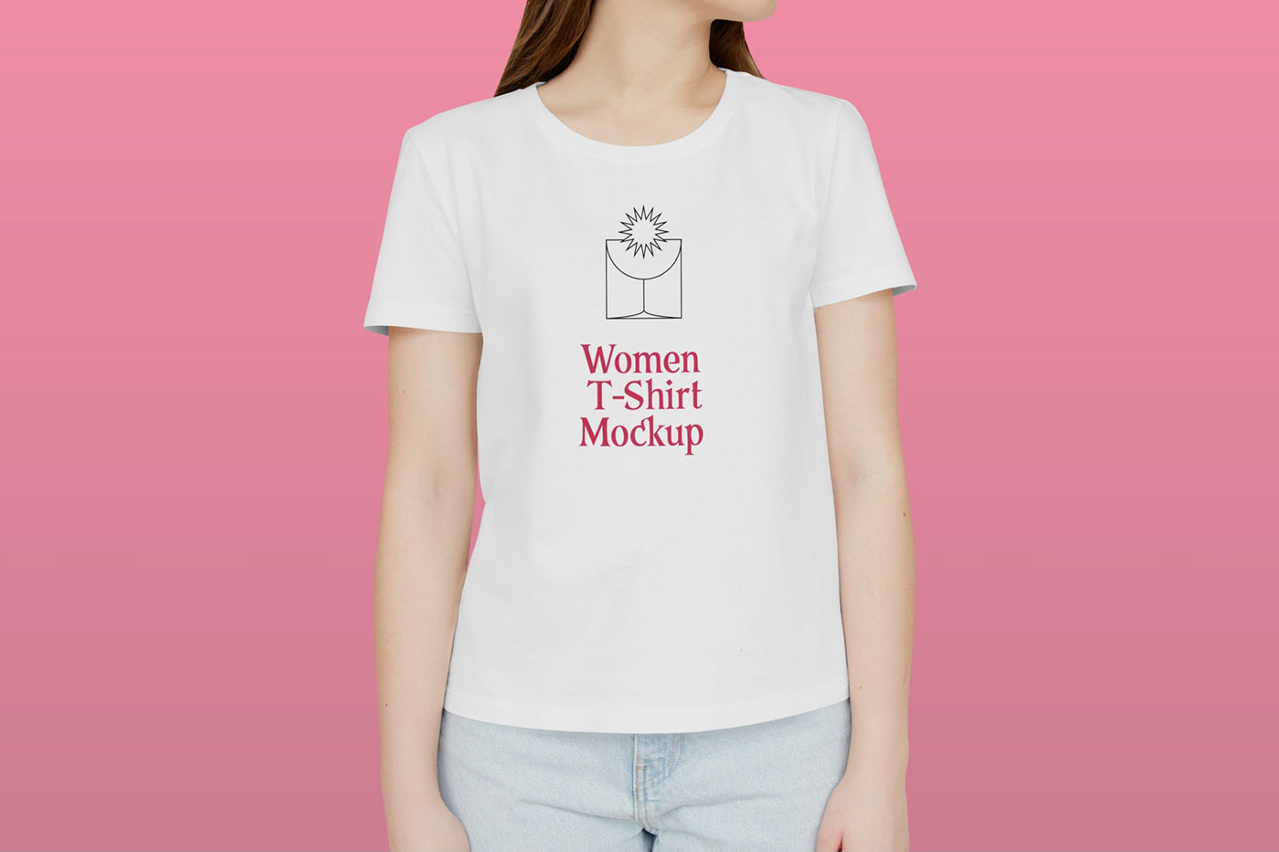 Front View of Standing Woman with T-shirt Mockup (FREE) - Resource Boy