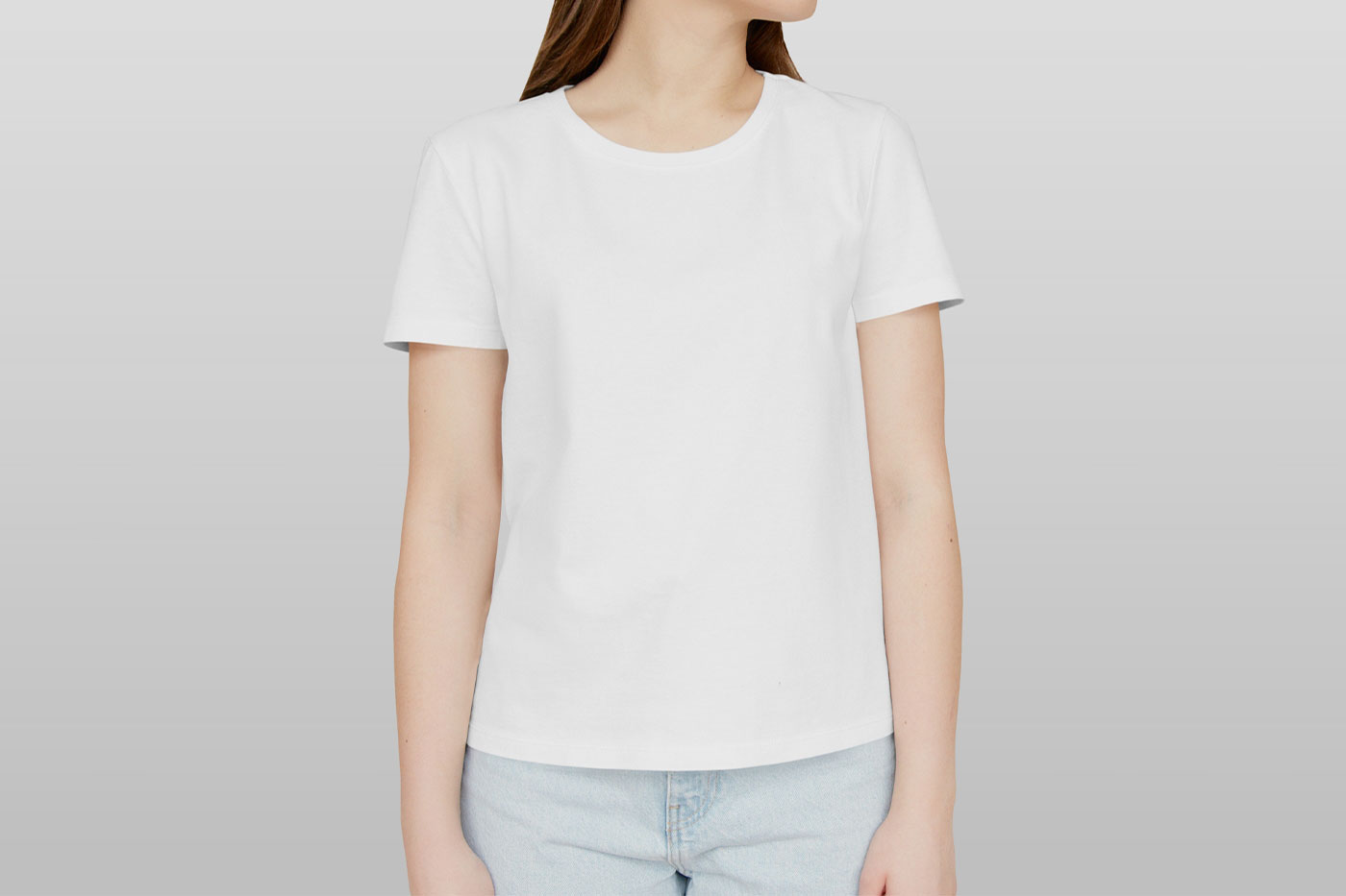 Front View of Standing Woman with T-shirt Mockup FREE PSD