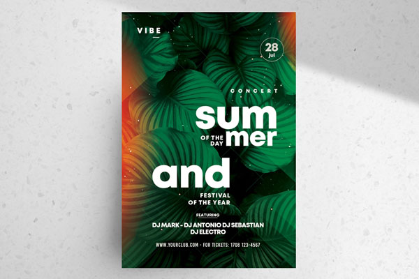Leafy Tropical Summer Event Flyer Template FREE PSD