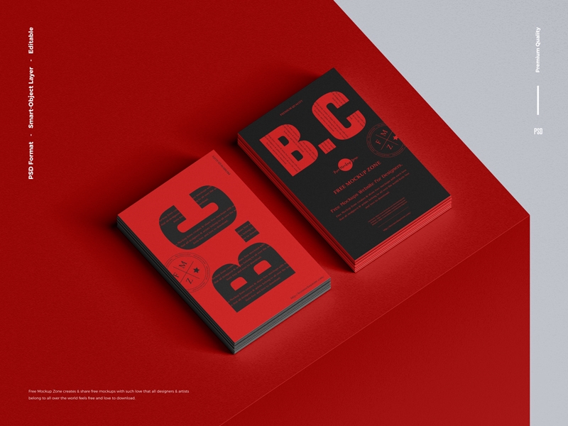Top Side View of 2 Stack of Vertical Business Cards Mockup FREE PSD