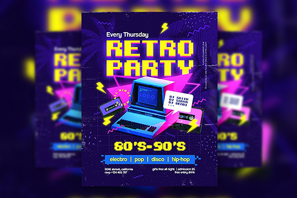 Retro Style Party Flyer Design Template – Download PSD