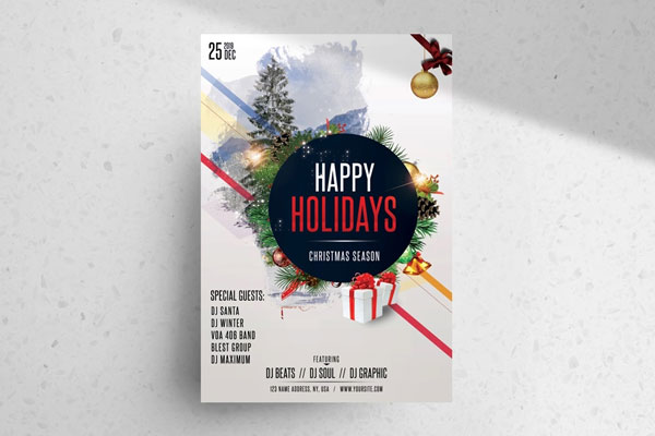 Festive White Happy Christmas Even Flyer Template FREE PSD