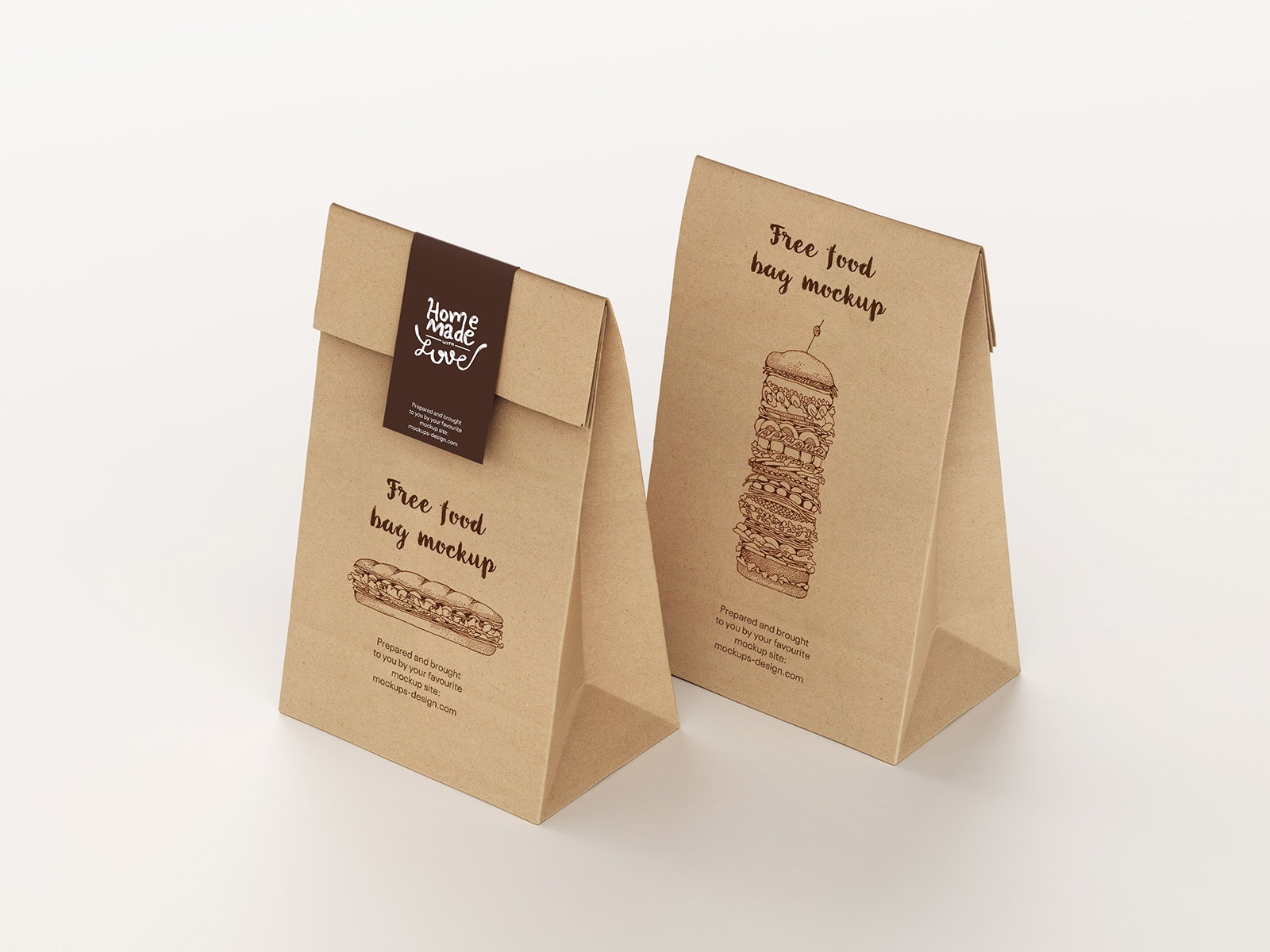 Front and Perspective View of 3 Paper Delivery Bag Mockups FREE PSD