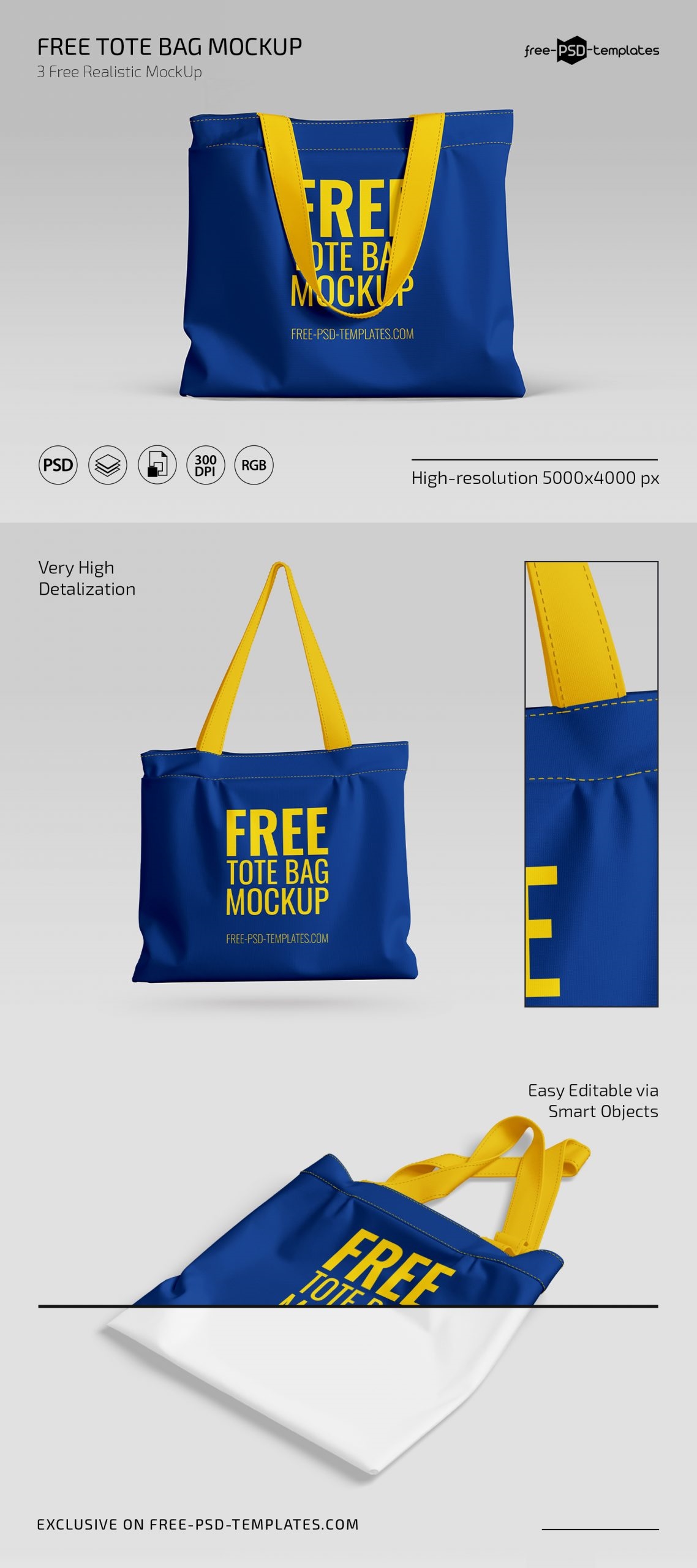 Front and Perspective View of 3 Tote Bag Mockups (FREE) - Resource Boy