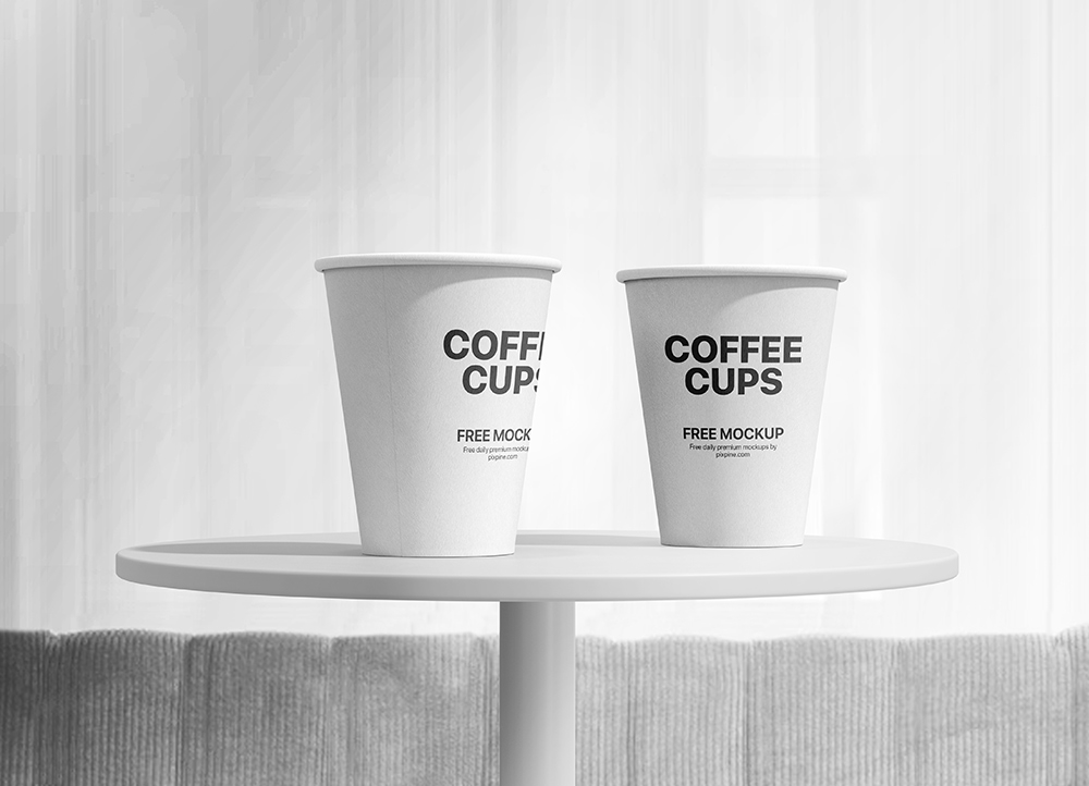 Two Floating Disposable Coffee Cups Mockup (FREE) - Resource Boy