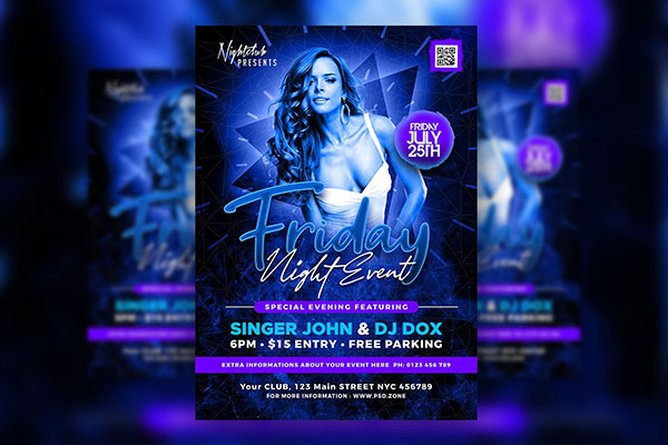 Geometric Blue Friday Night Party Flyer Template FREE PSD