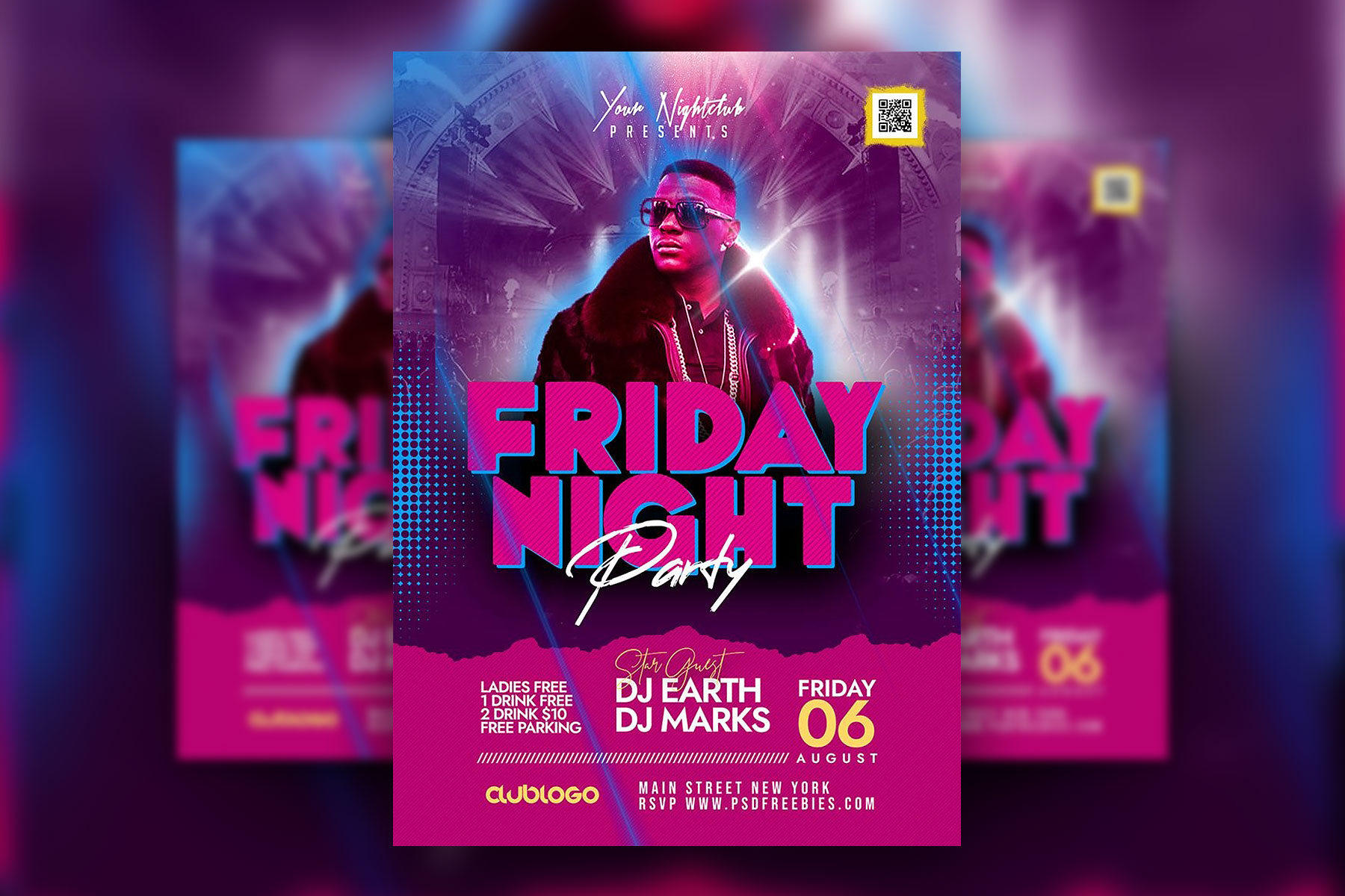 Glitter Friday Night Club Party Flyer Template FREE Resource Boy