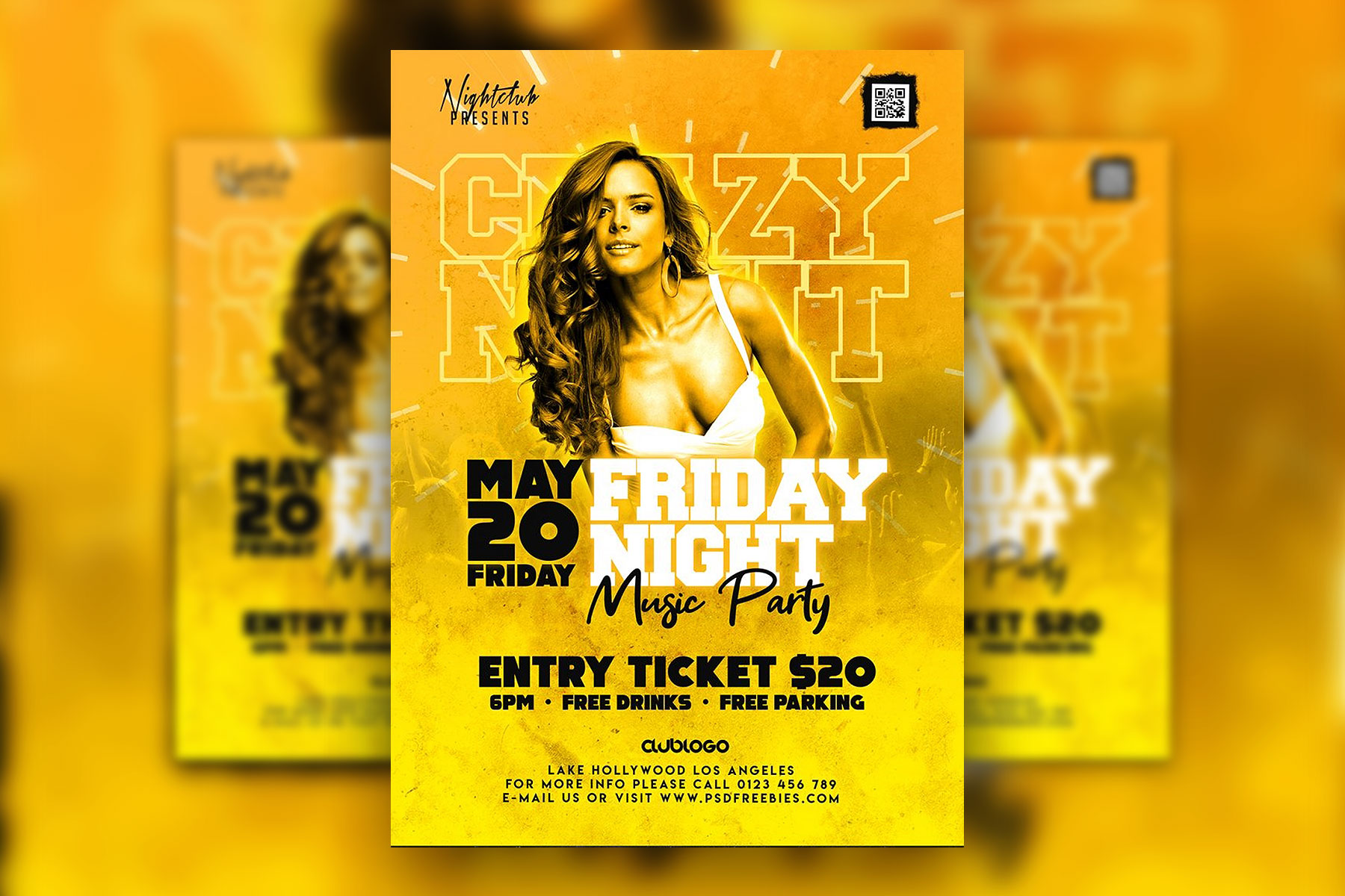 Glitter Yellow Friday Night Party Flyer Template FREE PSD