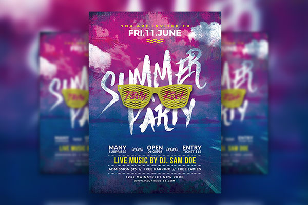 Photorealistic Cloudy Summer Party Flyer Template FREE PSD