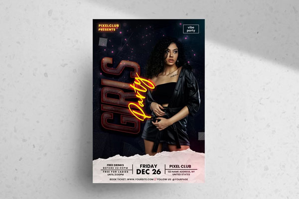 Dark Starry Ladies' Night Party Flyer Template FREE PSD