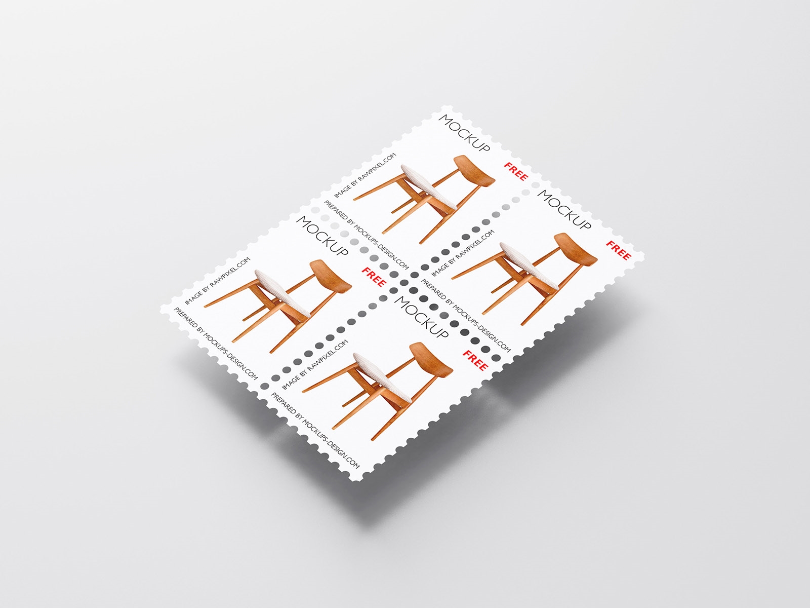 Front and Perspective View of 5 Postage Stamp Mockups FREE PSD