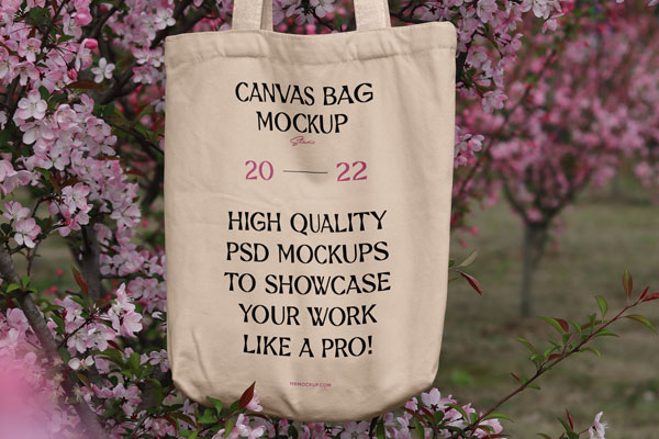Front View of a Canvas Bag Mockup in Nature FREE PSD