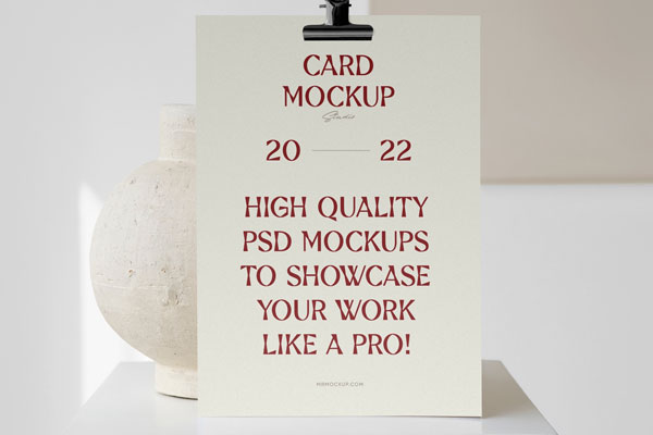 Front View of a Card Mockup with a Vase FREE PSD