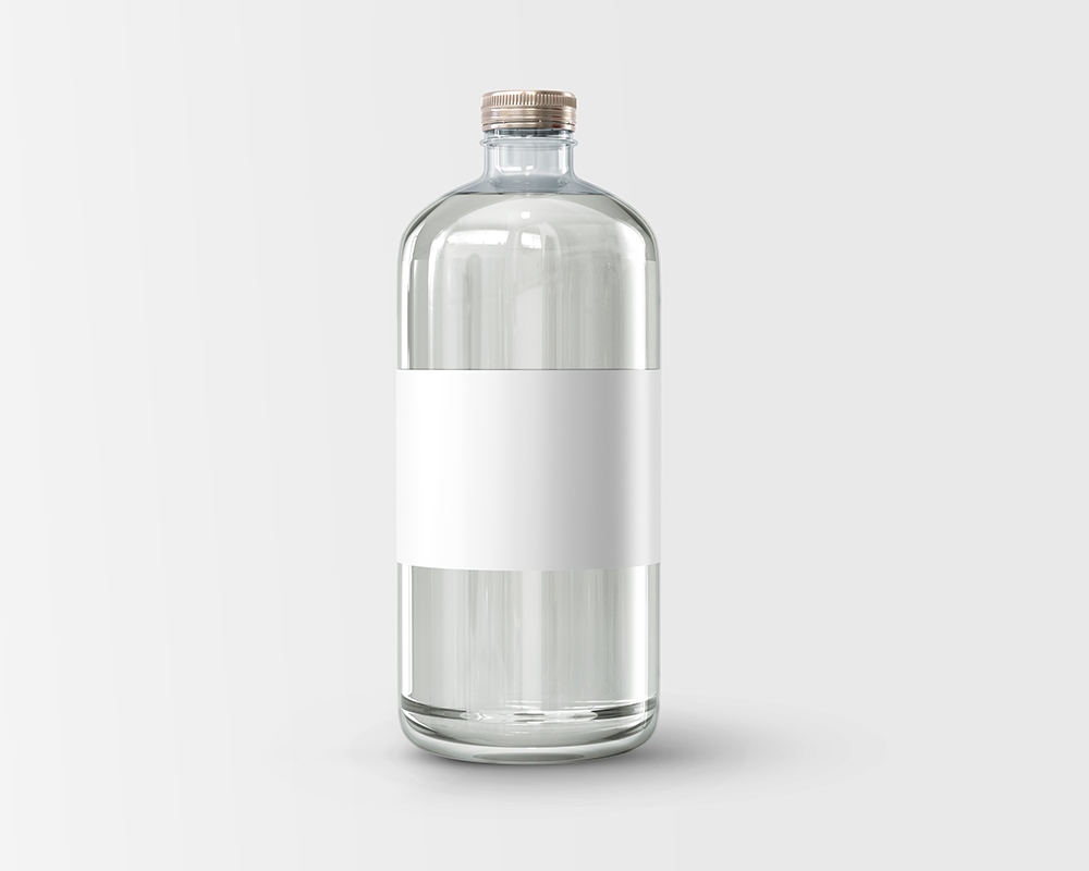 Front View of a Metallic Cap Clear Water Glass Bottle Mockup FREE PSD