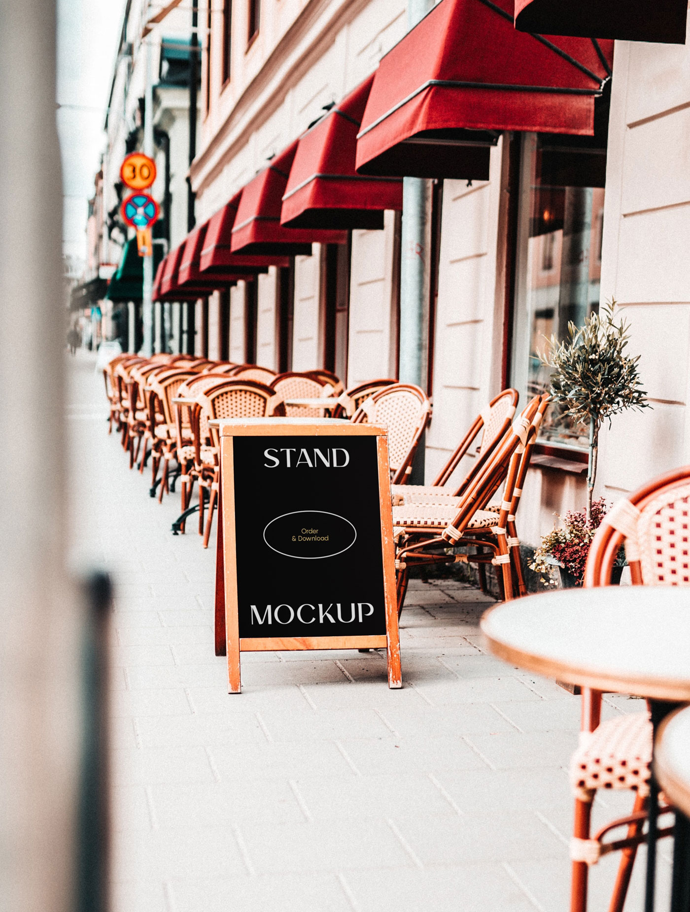 Front View of Rustic Restaurant Stand Mockup FREE PSD