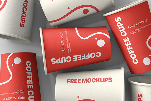 Top View of Some Paper Coffee Cups Mockup FREE PSD