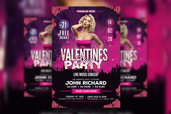 Urban Floral Valentine's Day Party Flyer Template FREE PSD