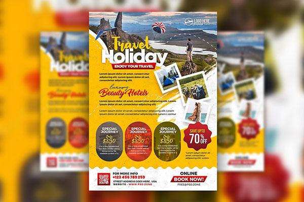 Yellow Infographic Holiday Travel Agency Flyer Template FREE PSD