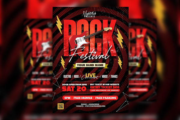 Abstract Geometric Rock Music Event Flyer Template FREE PSD