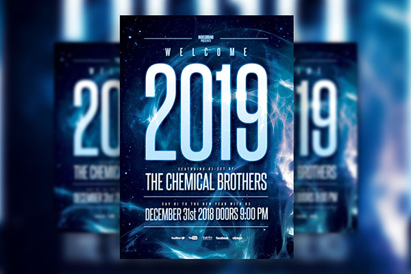 Blue Futuristic DJ Party Flyer Template FREE PSD