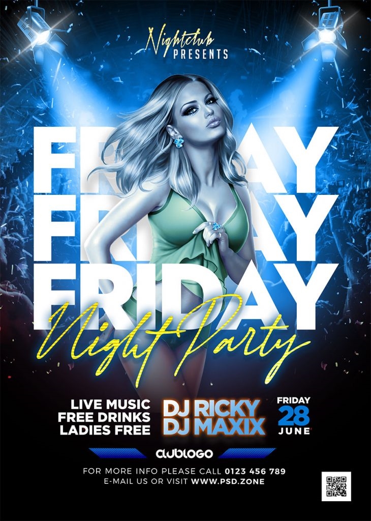 Festive Neon Weekend Club Party Flyer Template FREE PSD