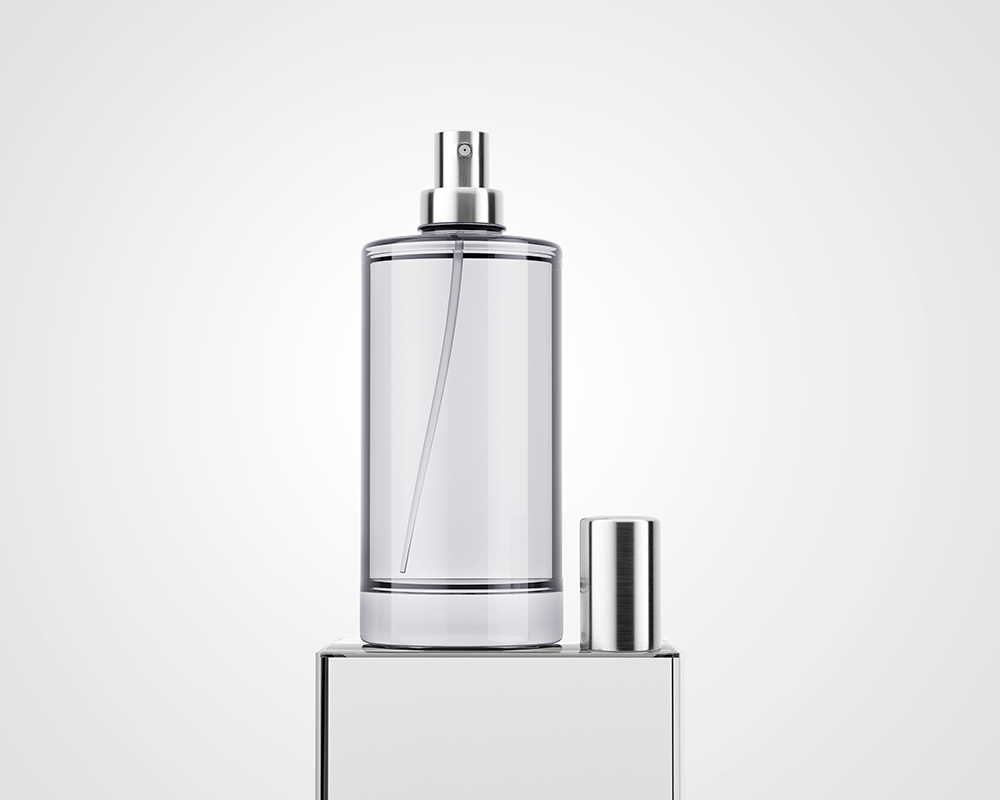 Front View of a Clear Perfume Bottle Mockup FREE PSD