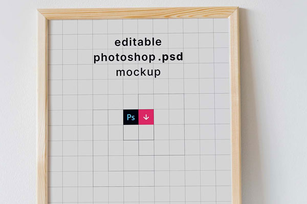 Front View of a Poster Mockup with Wooden Frame FREE PSD