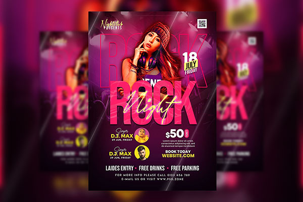 Futuristic Neon Nightclub Rock Music Party Flyer Template FREE PSD
