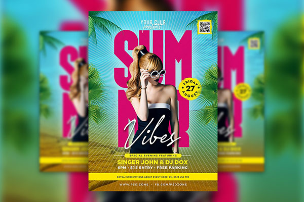 Striped Tropical Summer Party Flyer Template FREE PSD